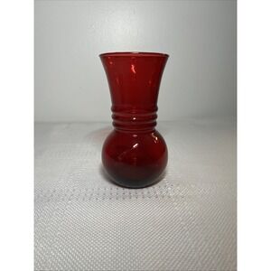 Ruby Red Flared‎ Ribbed Ornamental Vase Vintage Anchor Hocking Art Deco Style